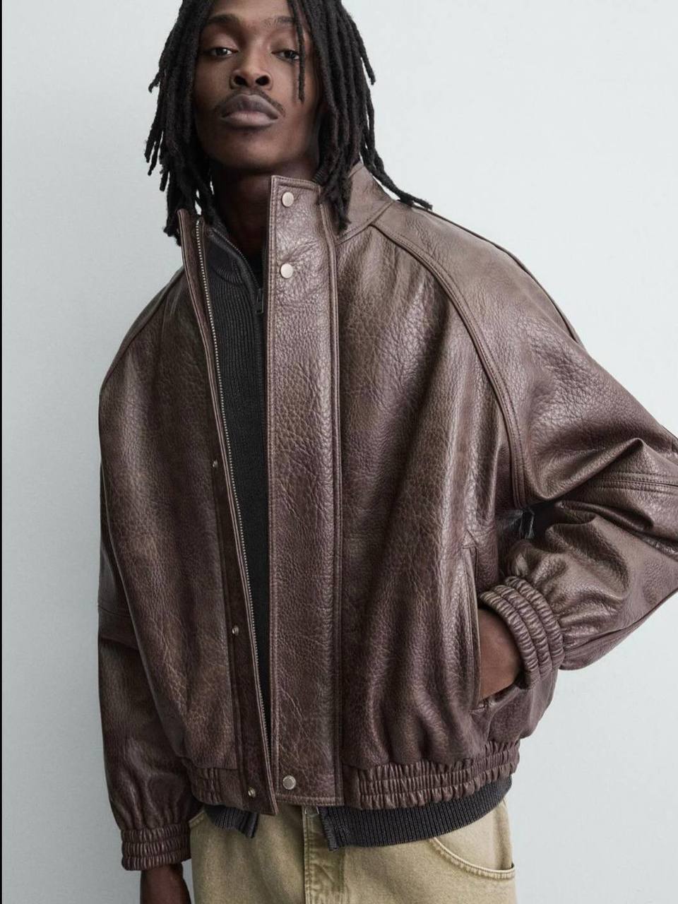 کاپشن چرم اورجینال زارا ZARA — قهوه‌ای