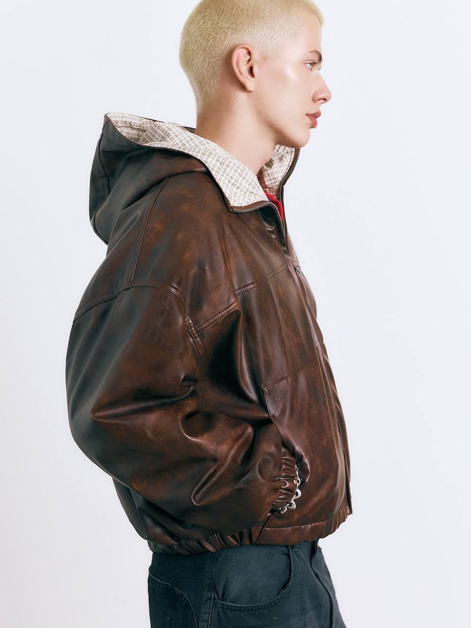 کاپشن چرم باکسی Pull & Bear — قهوه‌ای