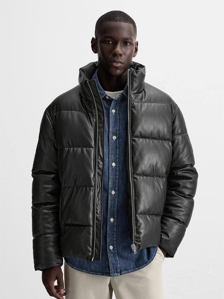 کاپشن پافر چرم زارا اورجینال ZARA — مشکی